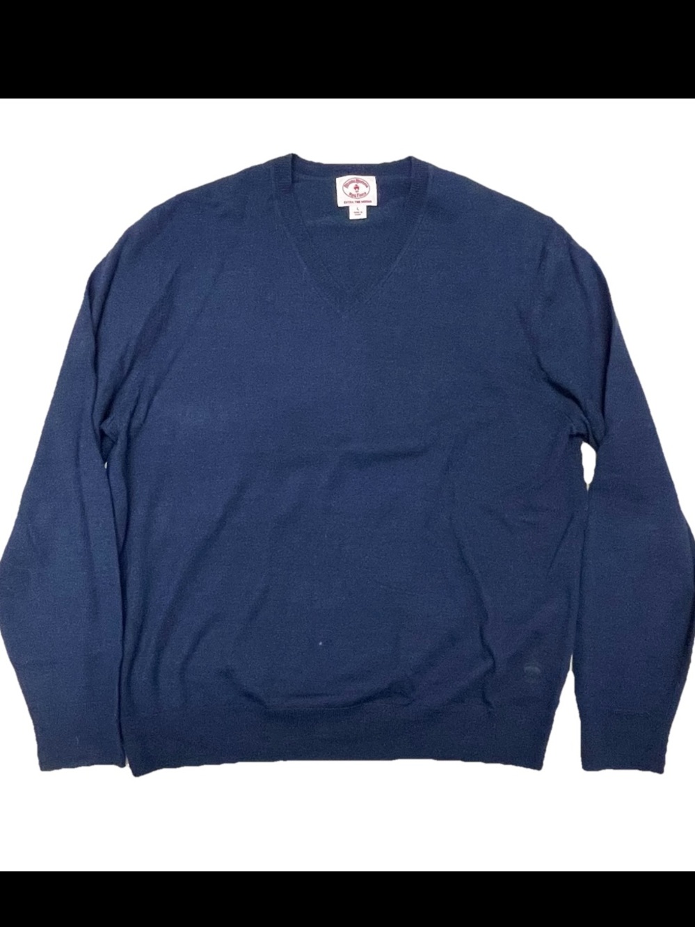 Brooks Brothers Red Fleece Merino Wool Mens Large V-Neck Sweater in Navy Blue